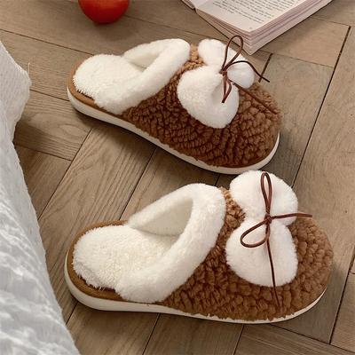 Осенне-зимние тапочки для отдыха дома и спальни, удобные плюшевые теплые тапочки-мешки из хлопка, женские тапочки из хлопка в стиле ретро с бантом