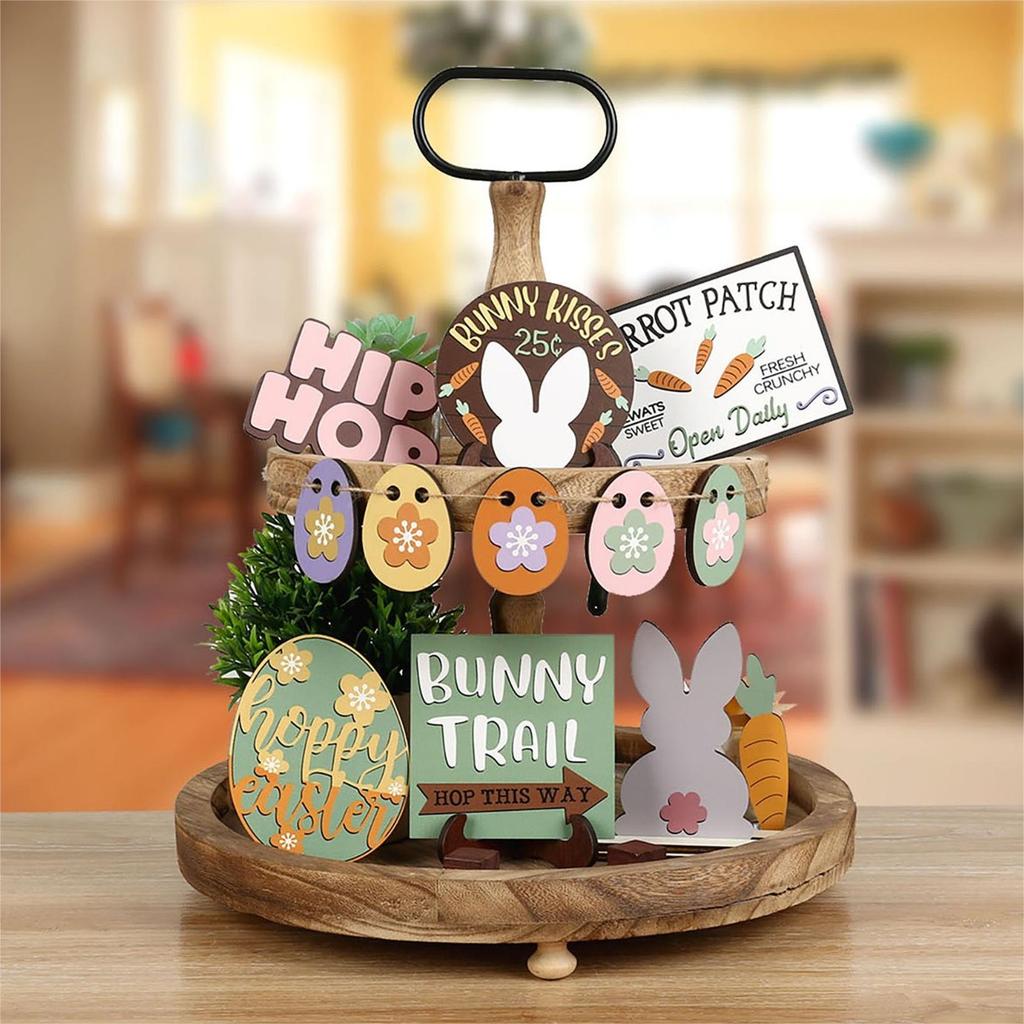 Pallet Decor Tiered Pallet Spring Decor Bunny Eggs Wooden Sign RusticSpring Decorations For Home Table Kitchen Crafts