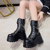 Motorcycle Ankle Boots Woman Punk Gothic for Women Boots Combat Ladies Black Metal Button Autumn New Women Shoes Platform Boots