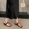 Wedge Heel Metal Buckle Niche Toe Sandals Women's Summer New Square Toe with Skirt Vacation Beach Roman Shoes