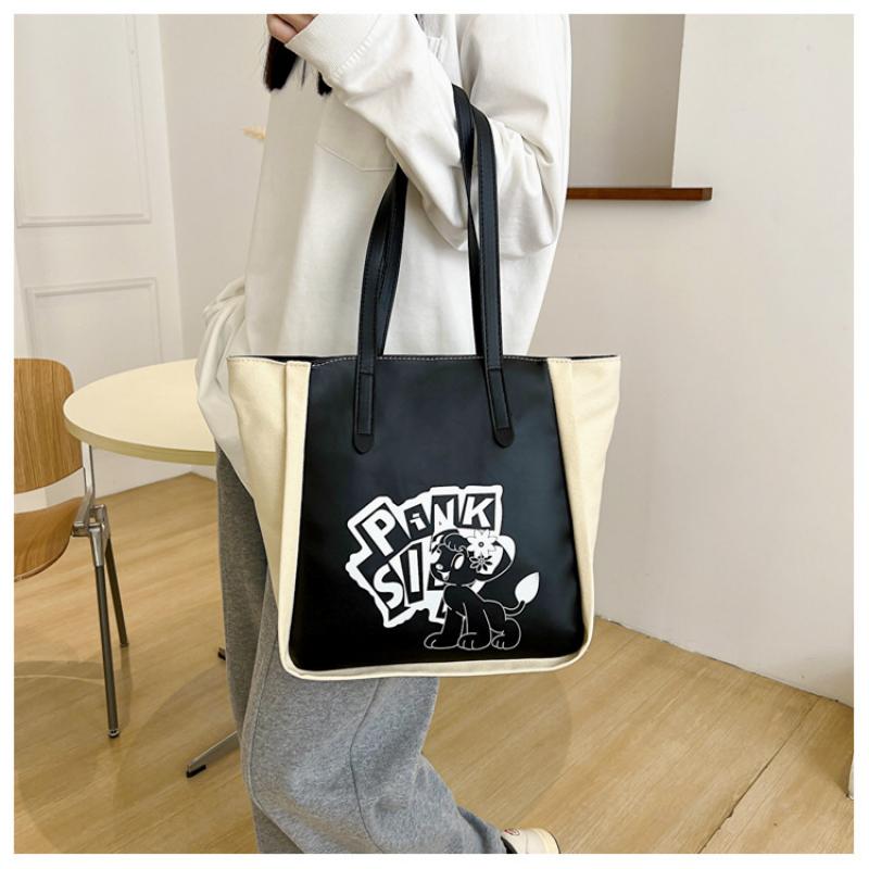 Холщовая сумка-тоут, женская сумка через плечо, большая вместительная студенческая сумка с героями мультфильмов