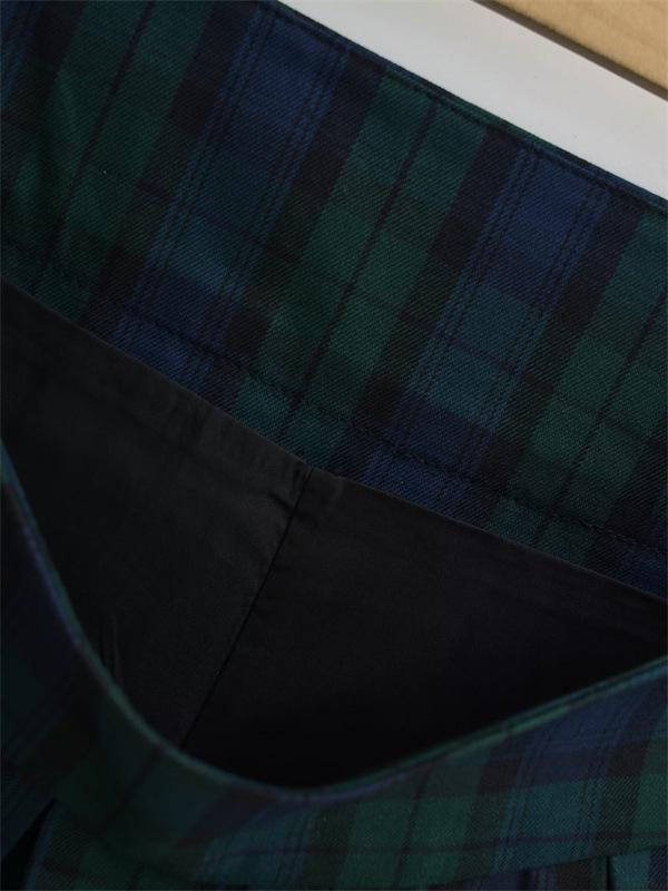 Women's Green Plaid Retro Pleated Mini Skirt, Low-Waist, Slimming, Anti-Exposure, Petite Fit