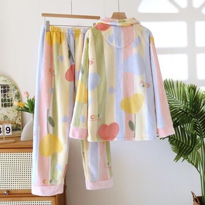 Коралловая флисовая пижама для женщин осень и зима теплая с длинными рукавами длинные брюки на молнии комплект корейской версии фланелевая домашняя одежда