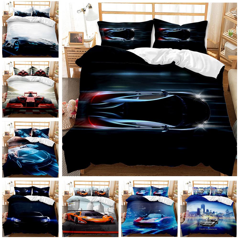 Fashion Locomotive World Sports Car Quilt Set Three-Piece 3D Digital Printing Grinding Bedding
