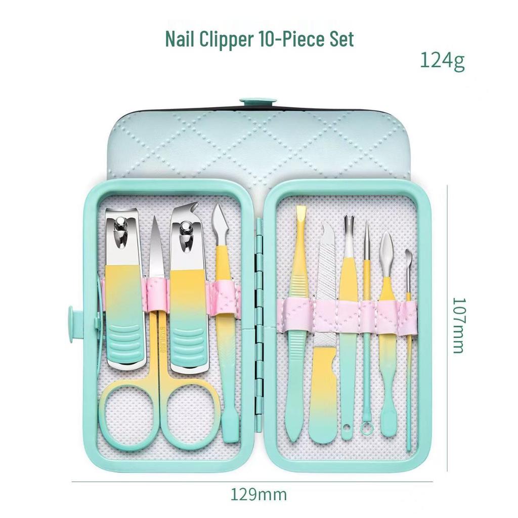 Gradient Color 18-Piece Stainless Steel Nail Clipper and Pedicure Set with Eyebrow Trimming Scissors