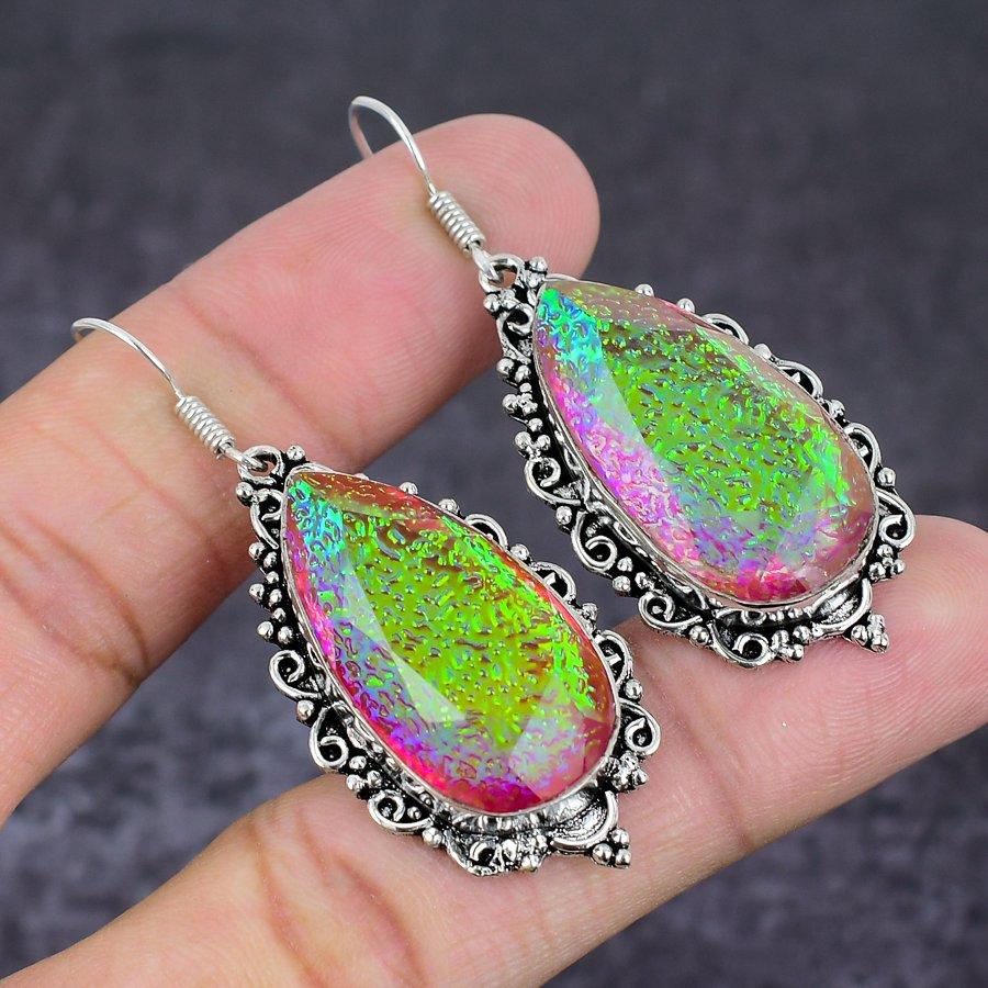 Серьги из натурального розового триплетного опала из стерлингового серебра 925 пробы 2,25 дюйма g0s69