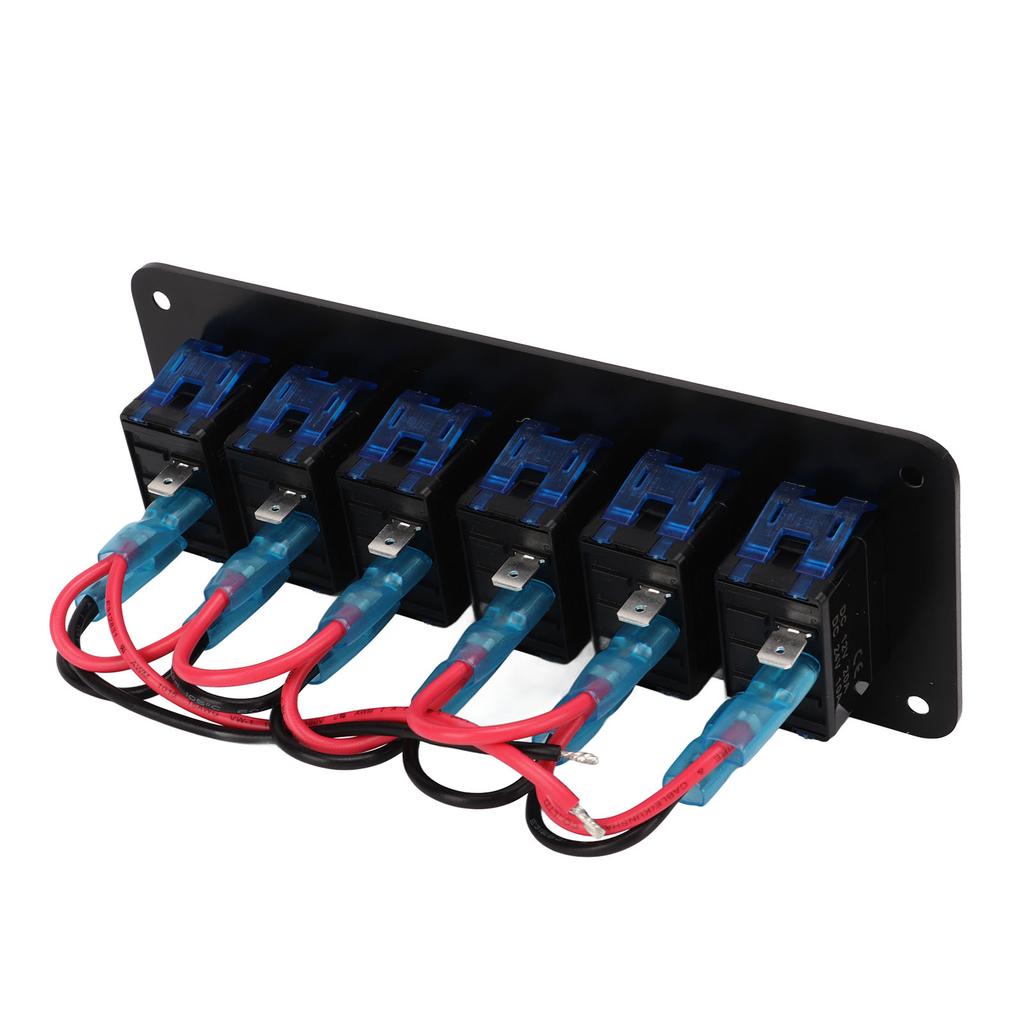 Водонепроницаемая панель тумблеров на 6 клавиш DC12V - 24V 3 контакта Синяя подсветка 30A Предварительно подключенная для автодома, яхты, автомобиля