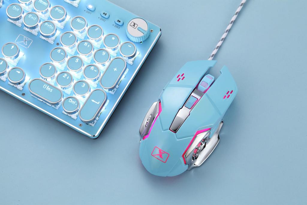 ZIYOU LANG Wired Punk Keyboard Mouse Set with Mechanical Keyboard Knob Retro Round Keycap Typewriter Blue Axis 104 Keys Full Key Wired Gaming Mouse