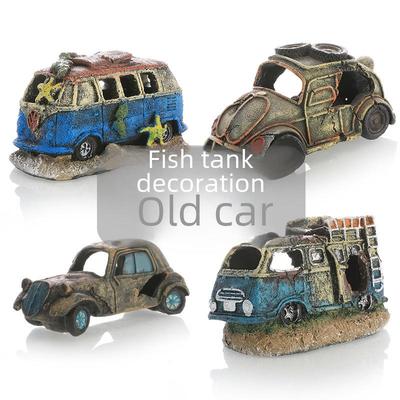 Украшение для аквариума из смоляной разбитой машины для рыб и креветок