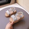 Kids Beach Shoes Open Toes Sweet Folds Children Princess Shoes Beading Elegant 2025 Summer New Girls Sandals Hook&loop