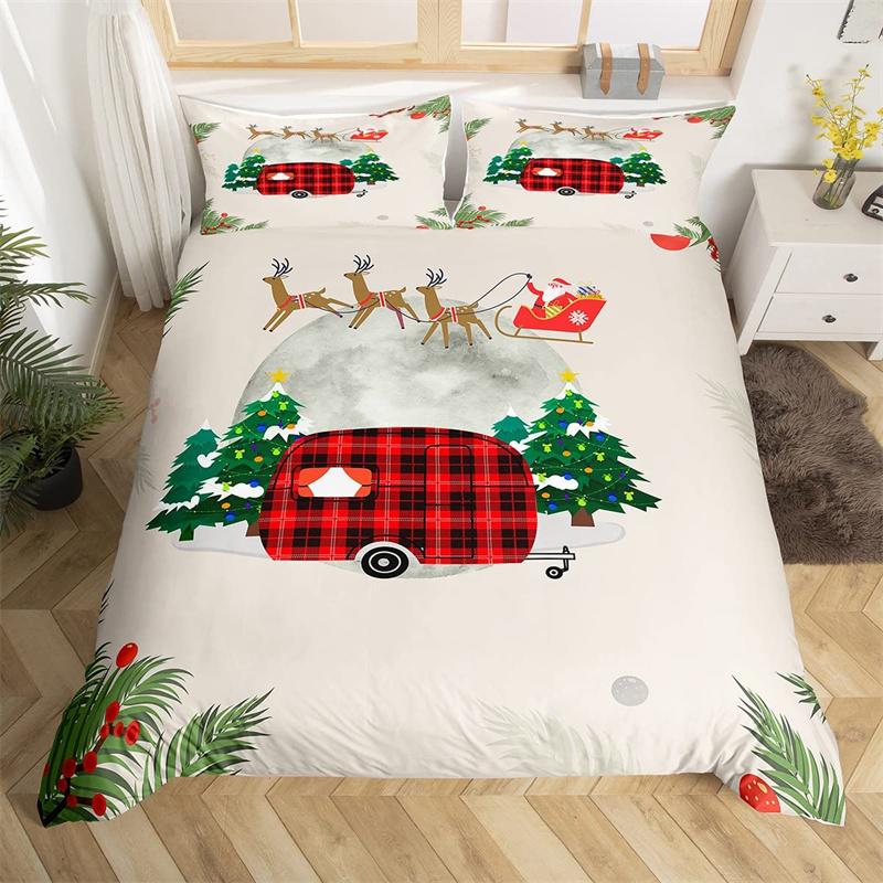 Merry Christmas Duvet Cover Deer Elk Red Bedding Set For Boys Girl Happy New Year Comforter Cover Winter Holiday Bedspread Cover
