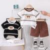 Children's Set 0-5-Year-old Boys' Short Sleeved Striped T-shirt Casual Shorts Two-piece Set Boys' Cartoon Teddy Bear Clothes