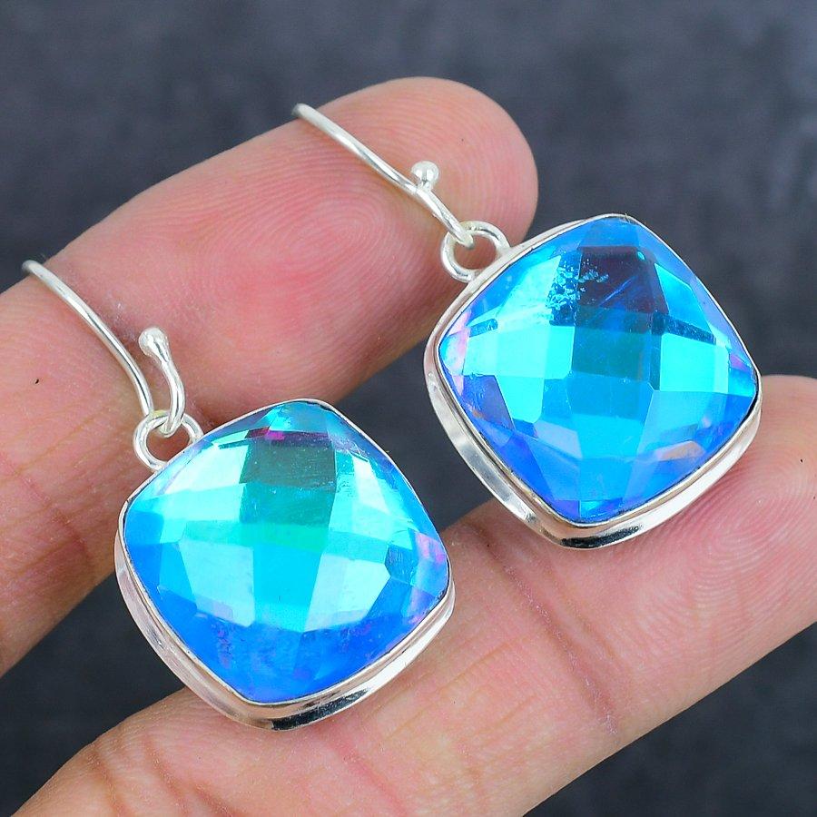 Двухцветный турмалин драгоценный камень 925 стерлинговое серебро ювелирное изделие серьга 1.58"