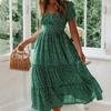Chiffon Long Dress Women 2023 Summer Elegant Printing Party Dresses Short Sleeve Casual Bodycon Dress Holiday 24940