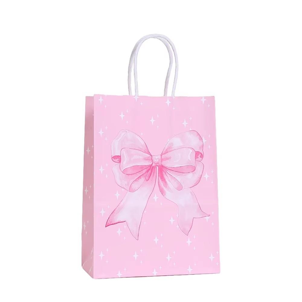 12Pcs Party Supplies Sweet Gift Packing Bag Pink Bow Portable Candy Cookie Bags Paper Reusable Present Wrap Bag Wedding Party