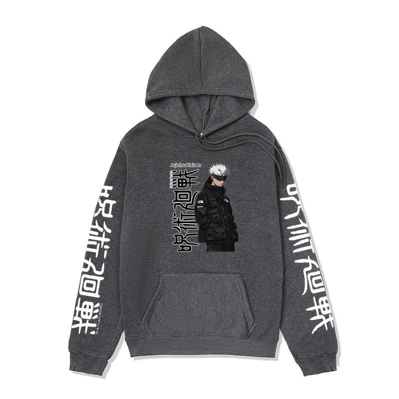 Mens Hooded Sweatshirt Anime Print Loose Fit Warm Fleece Lined Pullover Winter Casual Wear