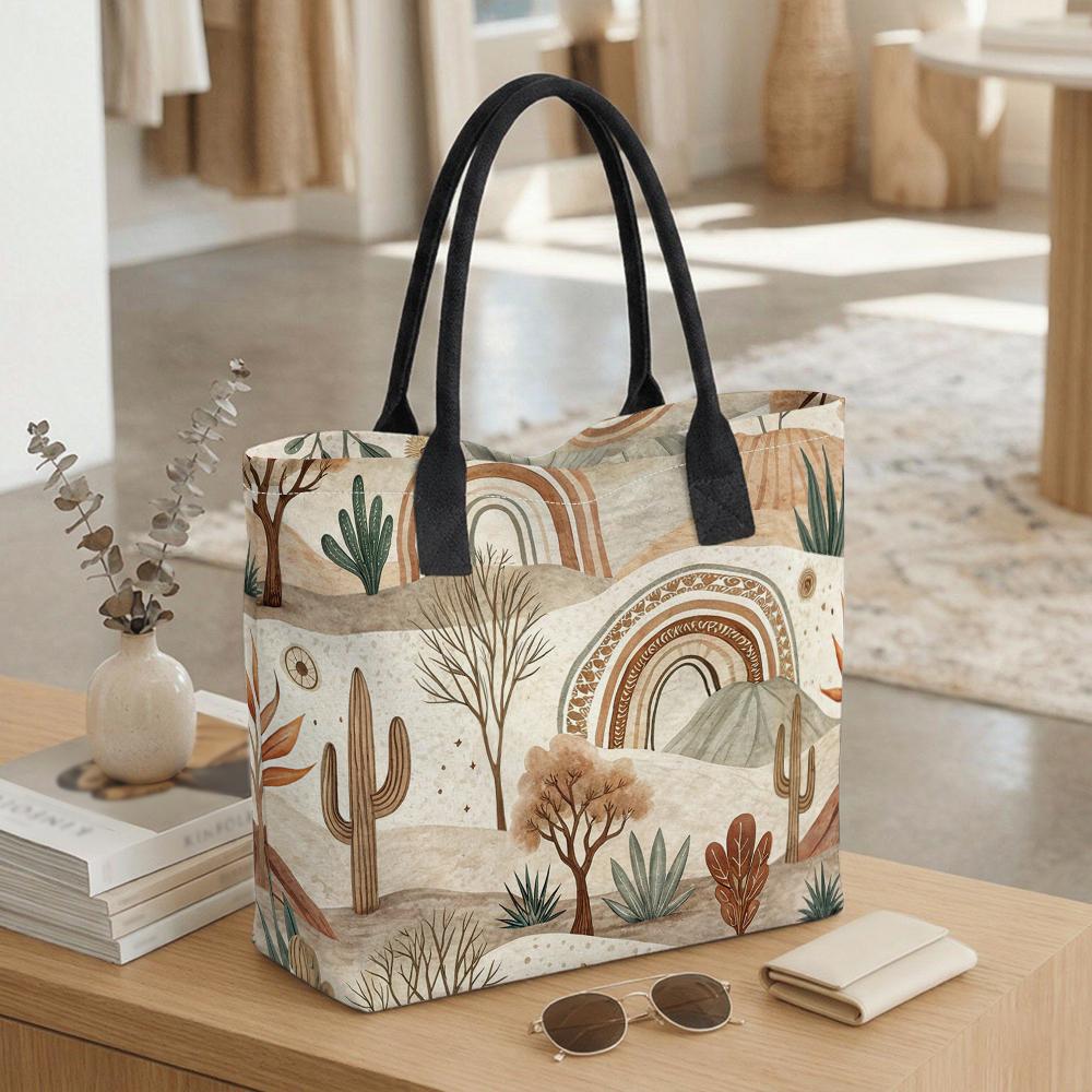 Bohemian Desert Print Canvas Tote Bag Casual Large Capacity Daily Handbag for Outdoor Shopping Travel