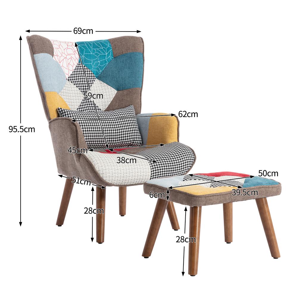 Color-matching leisure chair with footstool, backrest and cushion, living room leisure chair combination