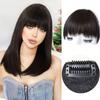 Синтетический черный парик с челкой, наращивание волос на клипсе, натуральный прямой парик с бахромой для женщин