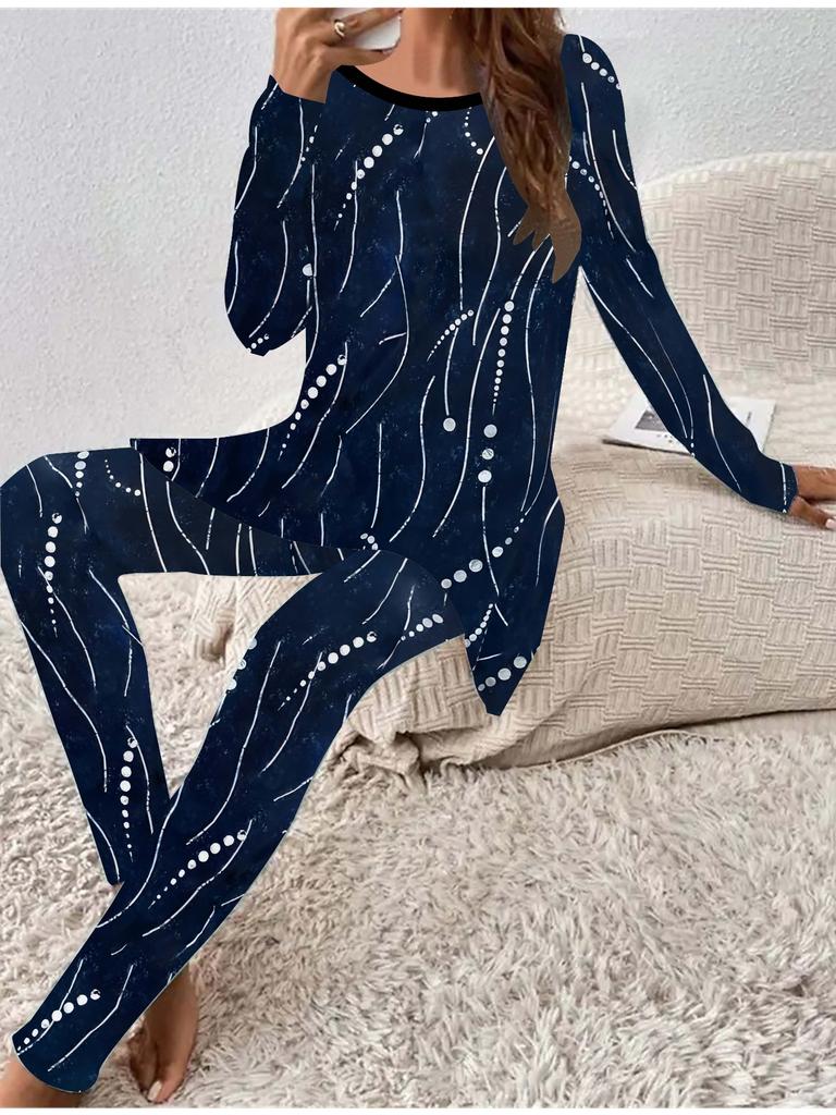 Евро-американская мода 3D-принт Женская футболка с длинным рукавом на все сезоны + Длинные брюки Набор из двух предметов. Идеальный подарок на Новый год и Рождество