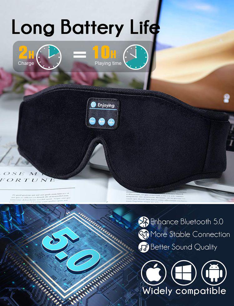 3D беспроводная маска для сна Bluetooth 5.0 с бинауральным стереозвуком и блокировкой света