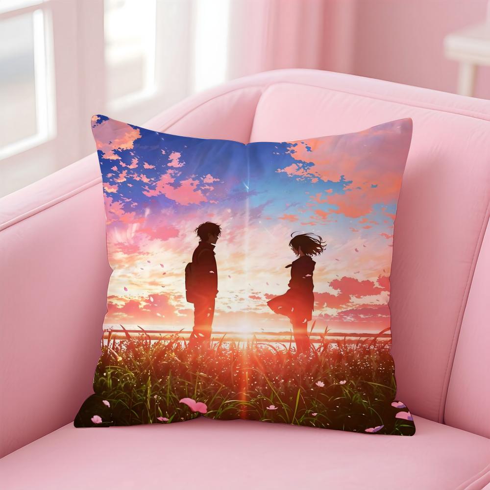 Romantic Anime Japanese Movie YYour Name Cushion Cover Pillow Case Soft Skin Friendly Fabric Concealed Zipper