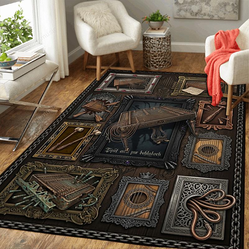 Steampunk Musical Instruments Pattern Rug Floor Mat for Living Room or Bedroom Soft and Comfortable Carpet a Gift for Birthday and Holiday.