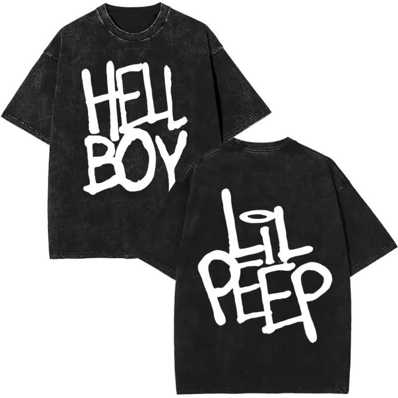 Стирка Винтаж Рэпер Lil Peep Двусторонний Принт Футболки Унисекс Женская Мода Хип-Хоп Оверсайз Короткий Рукав Футболка Уличная Одежда