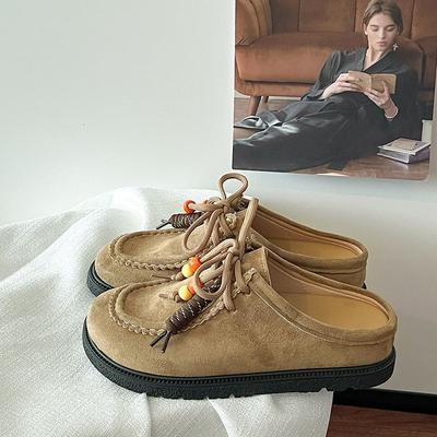 Нишевые ленивые полушлепанцы женская уличная обувь 2025 новые ретро бокен сандалии на одну ногу удобная толстая подошва сумка на голову драг