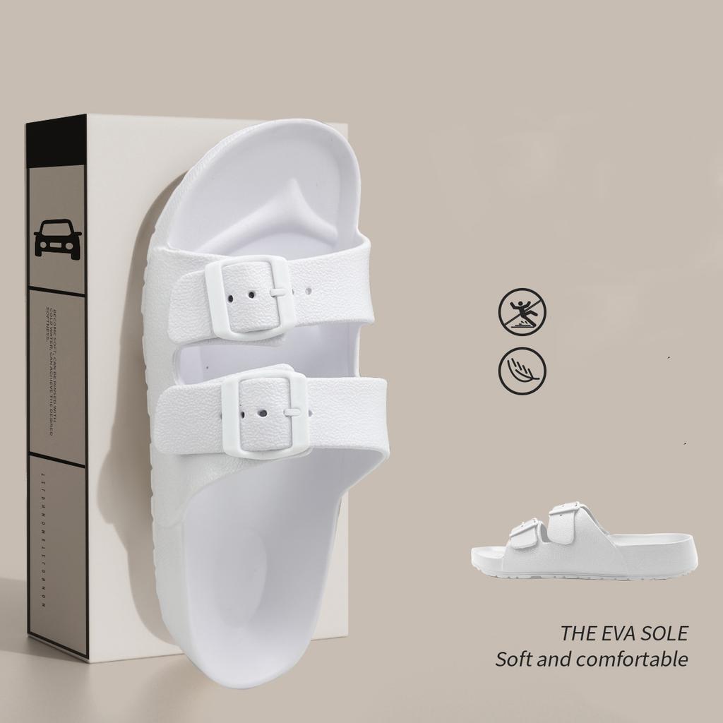 Fashion Shevalues Summer Flat Slippers For Women Men 2025 New Thick Sole Sandals With Double Buckle Fashoin Outdoor Antiskid Beach Slide