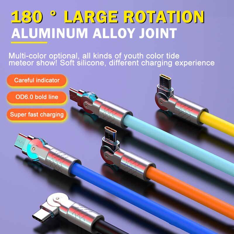 FONKEN Вращающийся на 180° 120 Вт, 6 А, сверхбыстрый зарядный кабель, жидкий силикон, мобильный игровой USB-кабель типа C, угловой кабель для зарядки для Xiaomi, Huawei, Android