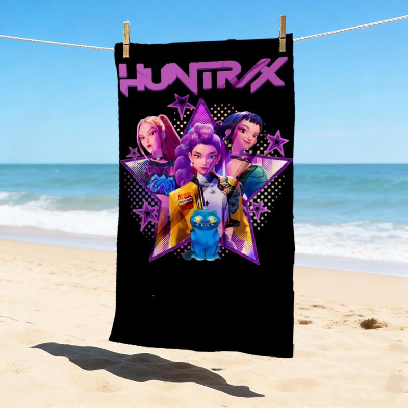 Команда Huntrix Стильное пляжное полотенце с цифровой печатью Быстросохнущее впитывающее одеяло для пляжа бассейна спортзала путешествий Рождественский подарок C9211274