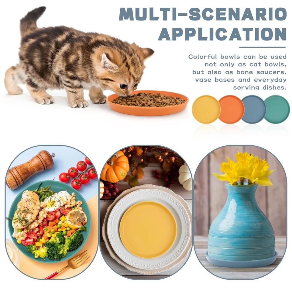 4 круглых цвета, миска для кормления, миска для кошачьей еды, миски без усталости для влажного и сухого корма для котят и коротконогих кошек