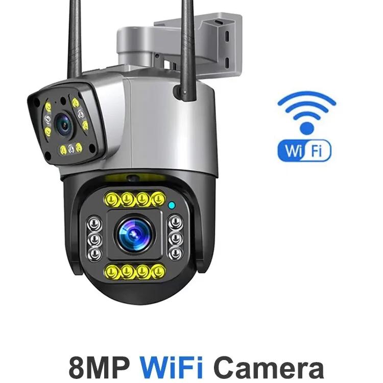 Новая IP-камера с двойным объективом европейского стандарта, 4G, Wi-Fi, 8MP, 4K, камера наблюдения, беспроводная уличная камера для умного дома, ночное видение, цифровой зум, камера видеонаблюдения