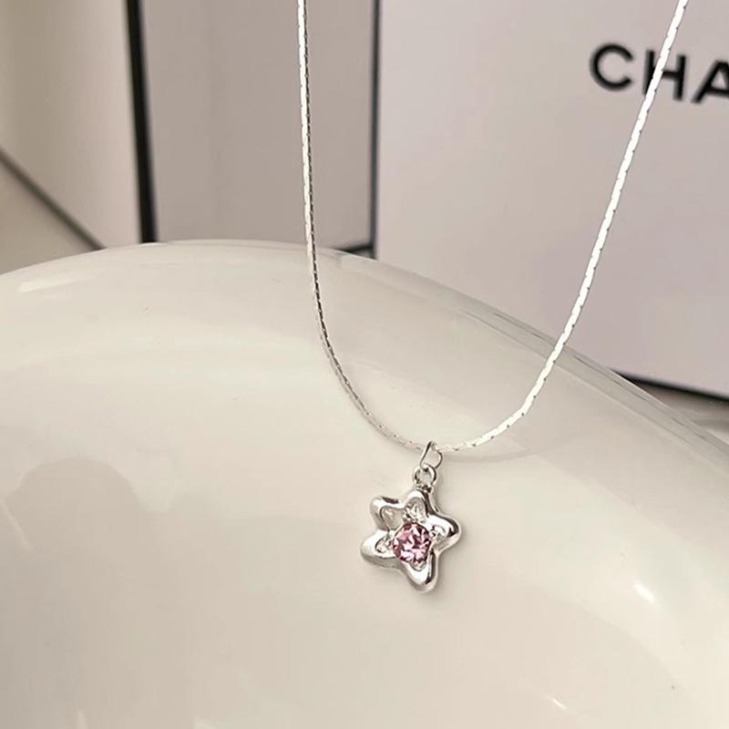 Розовые циркониевые звездные ожерелья женские изысканные легкие роскошные старшие чувства темперамент ключичная цепочка для вечеринки ювелирные изделия подарок