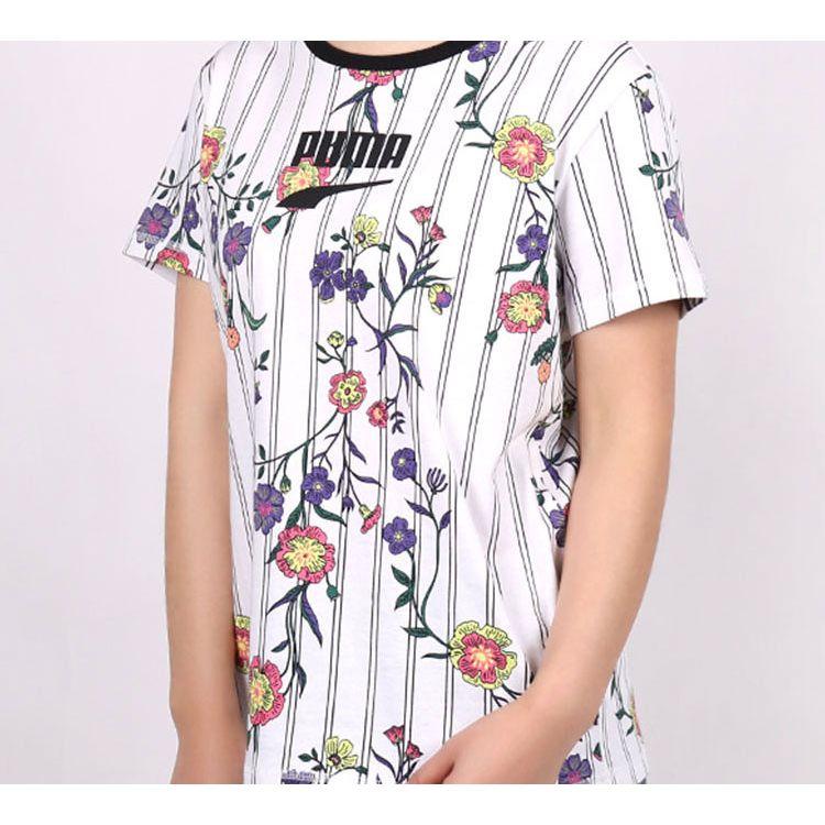 Puma Футболка с цветочным логотипом и круглым вырезом, с коротким рукавом, женская, белая 597470-02