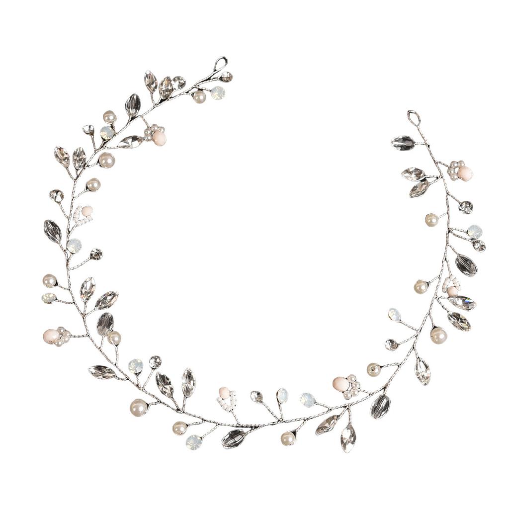 Europe and America Cross Border Handmade Pearl Protein Water Crystal Soft Chain Hair Band for Bridal Wedding Head Accessories