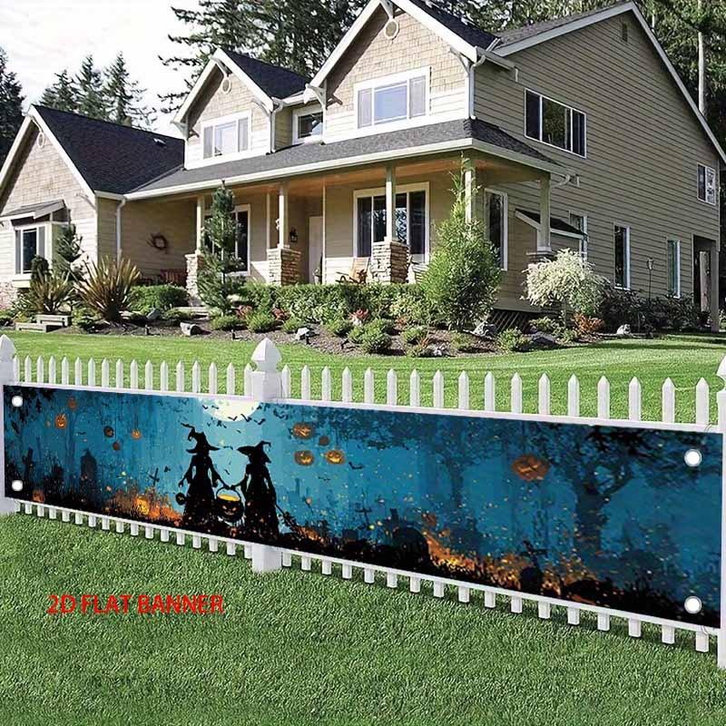 Halloween Witches Jack-O-Lantern Forest Night Fence Banner