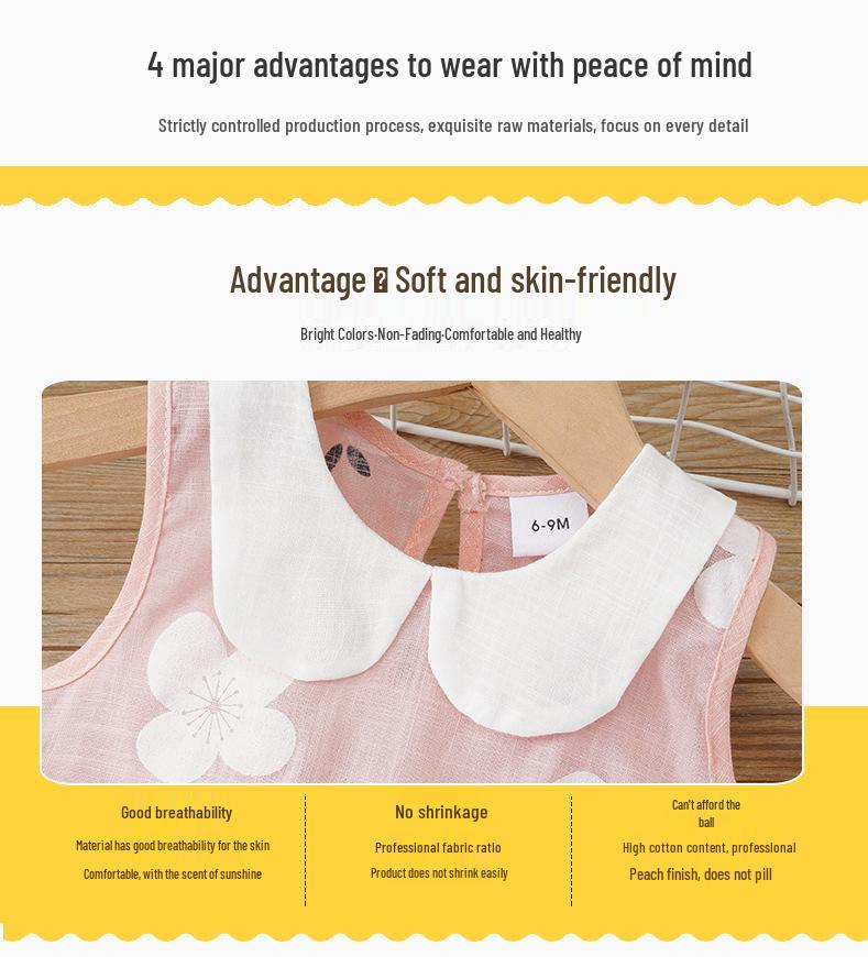 Платье принцессы без рукавов с воротником Питер Пэн из набивного хлопка и льна для девочек