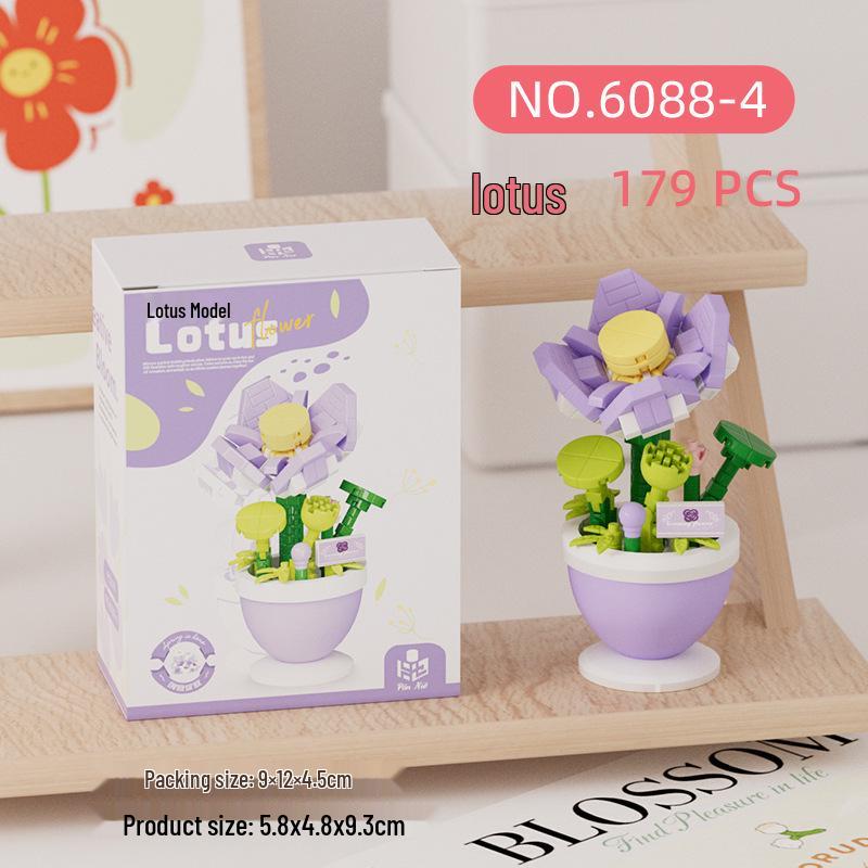 DIY Micro-Particle Building Blocks: Rose Sunflower Flower Basket Educational Toy & Desktop Ornament