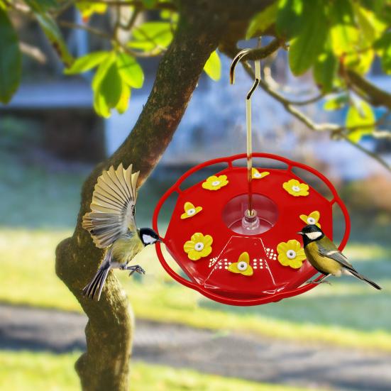 Кормушка для колибри 600 мл, подвесная кормушка для диких птиц с 8 отверстиями для кормления цветов и насестом для декора сада, патио, заднего двора