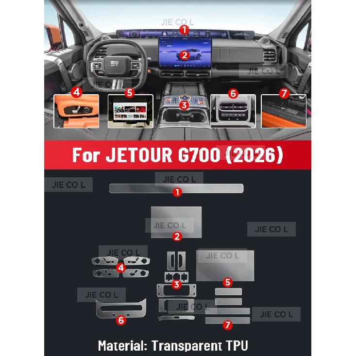 Anti-scratch Car Interior Center Console Media Dashboard Navigation TPU Protector Film For JETOUR G700 2026