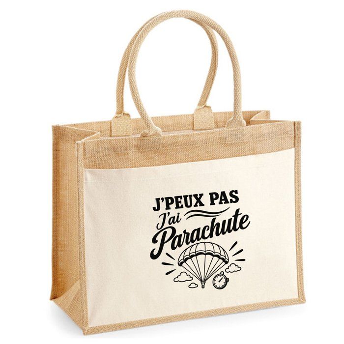 Sac cabas jute - PLANETEE - J'peux pas minimaliste - Toile de jute et coton - 21 L (43×33×21 cm) - Slogan illustré noir