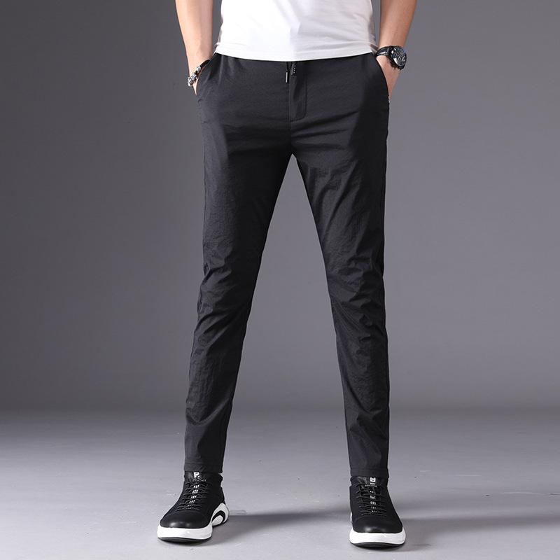 Ultra Thin Quick Drying Pants for Men's Summer Pants, Casual Elastic Tied Small Straight Pants, Korean Version Slimming Trend