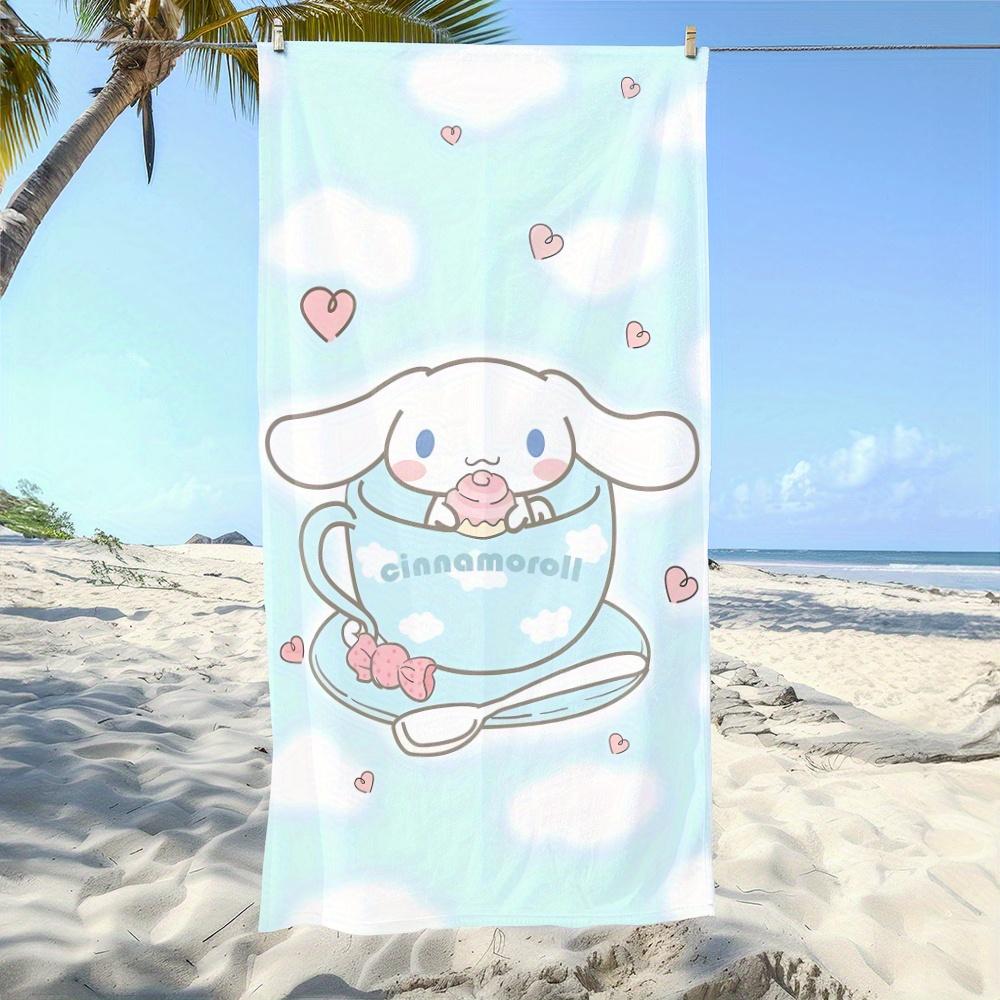 1pc Sanrio Cinnamoroll Beach Towel - Polyester 2D Print Cloud & Heart Design, Quick-Dry & Lightweight for Swimming, Camping