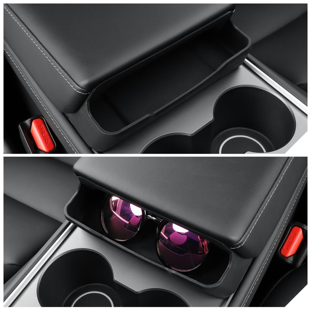 LUCKEASY for Tesla Model Y 2024 Armrest Glasses Storage Box Key Card Phone Sunglasses Organizer Case Tray Car Accessories