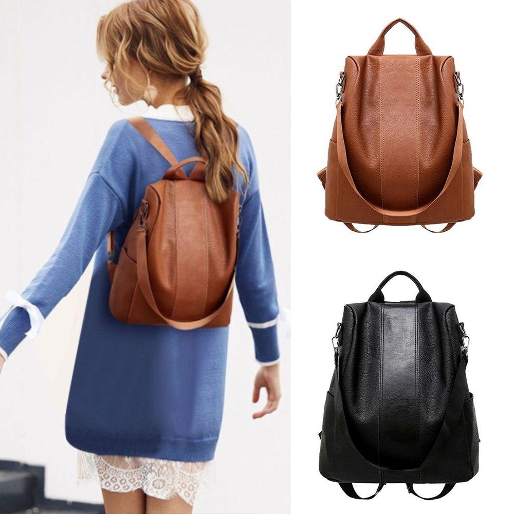 Practical PU Leather Women Travel Satchel Waterproof Rucksack Anti-Theft Bag School Shoulder Backpack