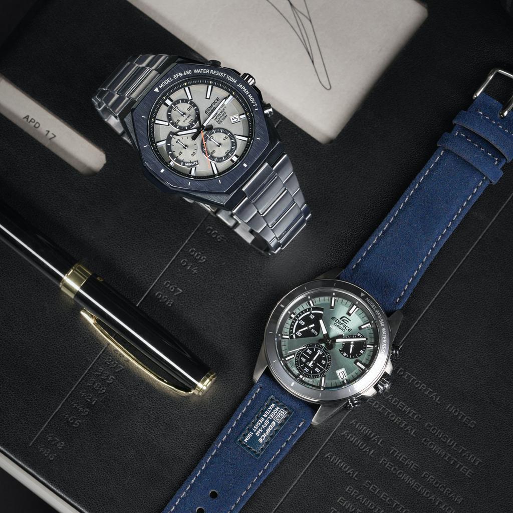 Casio Мужские аналоговые кварцевые часы Edifice из нержавеющей стали, водонепроницаемые до 100 м EFB-680UD-7AV
