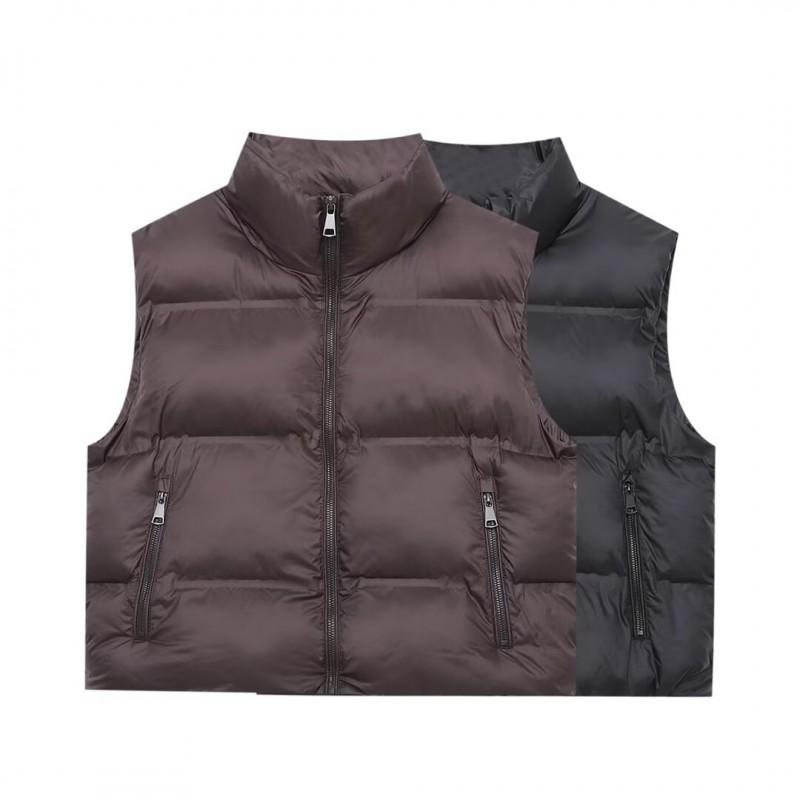 Womens Stand Collar Sleeveless Zip Pocket Puffer Vest Jacket 2025 Winter 3D