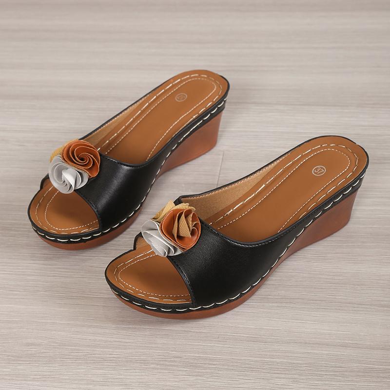 Модные винтажные сандалии на танкетке с цветочным принтом для женщин, легкие, больших размеров 36-43, шлепанцы на толстой подошве, женские, 2025, удобные летние сандалии